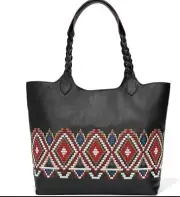 Brighton Africa Stories MASAI Embroidered Black Leather Tote Handbag MSRP $425