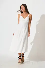 Roselani Midi Sundress Sleeveless in White Cotton Linen Blend 8
