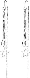 [NewZenro] Tassel Moon Star Threader Drop Dangle Earrings for Women Cute Hollow Star Sterling Silver Plated Long Chain Hanging Earrings Minimalist Dangling Hypoallergenic Piercing Gifts Daughter Birthday, Metal,