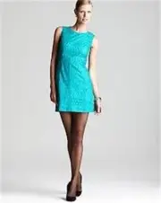 DVF Diane Von Furstenberg CARPREENA MINI PAISLEY LACE Shift Dress Fresh Aqua 6