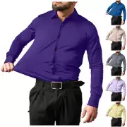 Men's Dress Shirts Solid Long Sleeve Stretch Formal Shirt Business Casual