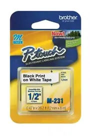 Brother® Genuine P-Touch M-231 Standard Black on White Non Laminated 0.47"W Tape