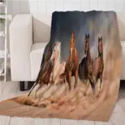 Brown Steed Galloped Sky 3D Warm Plush Fleece Blanket Picnic Sofa Couch