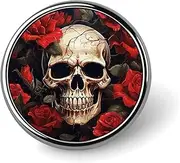 [FZMVSQH] Skull Rose-Red Printed Round Button Pin Badges Metal Pinback Buttons 1 Inch Pins for Hat Shirt Clothing Bags Decoration, Circular, Aluminum, Circular, Aluminum