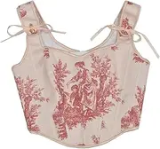 [generic] Pastoral Retro Print Fishbone Tight Corset Wearing French Back Strap Corset Tops