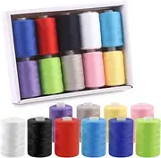 [Swpeet] 10Pcs 1000 Yards Rainbow Colors All Purpose Threads with Sewing Needles Kit, Handy Polyester Sewing Threads Embroidery Thread, Hand Sewing Needle Threaders Set for Crafters Lovers - 10 Colors
