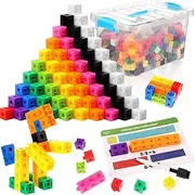 200 Pcs Linking Cubes Counting Cubes Set with 18 STEM Cards 1 Storage Box, Plastic Counting Blocks for Preschool Learning Activities, Math Manipulatives Homeschool Teacher Supplies (Number)