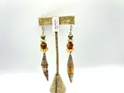 VTG 1980s Shell Carved Tribal Boho Earrings Long Pierced Silver NOS RO-DO B