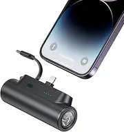 Portable Charger Power Bank 5000mAh Small Portable Phone Charger 5V2.4A Fast Charger Built-in Type-C Cable Flashlight and Phone Holder Cute Battery Pack for iPhone and Android Phone (Black)