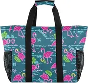 [sanluoli] Tote Bag For Women Collapsable Beach Tote With Compartments Canvas Laundry Tote Bag, Summer Neon Flamingo Coconut Tree Blue, 1 size