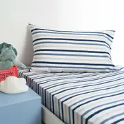 Minikins Blue Stripe Polyester Cotton Combo Fitted Sheet Set (Single, King Single)