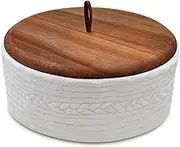 Everbrook Authentic Wood and Ceramic Tortilla Warmer - Tortilla Holder with Lid - Bread Warmer - Pancake Holder- Roti Box - 8.5 Inches