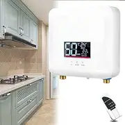 Electric Tankless Water Heater Constant Temperature Instant Hot Water Heater with Remote Control Digital Display On Demand Hot Water Heater for Home Kitchen Indoor,White-5500Wto110V