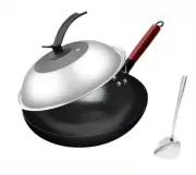 Carbon Steel Wok, 32cm Frying Wok Pan for Electric Induction, Wok Cookware with