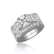 GIA Certified Classic Style Diamond Bridal Set 3.25 Carat Asscher Cut 18k Gold