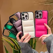 For iPhone 15 Pro Max Big Hole Eiderdown Airbag Phone Case - Wine Red