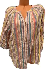 Chicos Women Top L NWT colorful button front 3/4 sleeve top