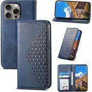 HYAUUcase Apply for iPhone 11 Pro Max Wallet Case,PU Leather Flip Protective Phone Case Wrist Strap Credit Card Holder Pocket Kickstand Cover,Blue