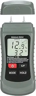 Wood Meter Digital Damp Tester Pin Type Water Leak& Detector with 4 Modes Data Hold ℃/℉ Tempe ure Meter Grey One Size