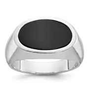 14k White Gold Men's East-West Oval Onyx Complete Ring