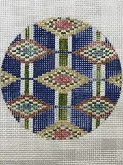 Beautiful Hand Painted HP Round Ornament Needlepoint Canvas 14 mesh Geometric