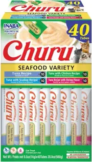 Inaba Churu Tuna & Seafood Cat Treats Variety Box (40 Tubes X 14 G)
