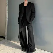 INCERUN Mens Solid Color Long Sleeve Two-Piece Outfit Collarless Blazer & Suit Pants Men's Fashion Set