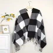 100% Cashmere Scarf Plaid Black White Wrap Fringe One Size Pashmina 28"x82"
