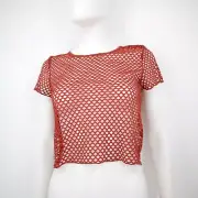 NWT Forever 21 Cropped Mesh Top Women's Size Junior Large Orange Brown