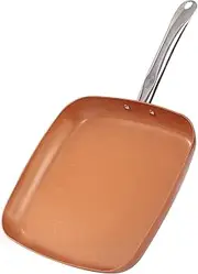 Toutrop Non-Stick Copper Square Frying Pan, 12" Chef Skillet with Ceramic Coating, Oven Dishwasher Safe, PFOA-Free, Home Use for All Stoves