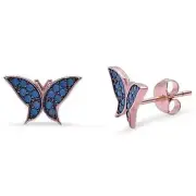 Rose Gold Plated Nano Turquoise Butterfly .925 Sterling Silver Earrings