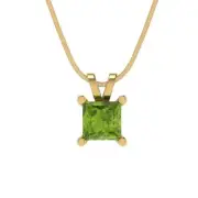 0.5ct Princess Cut Natural Peridot Pendant Necklace 18" chain 14k Yellow Gold