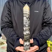 1.54LB Natural Dendritic Orange Banded Yellow Calcite Crystal Tower Point
