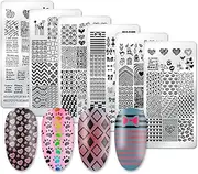 Nail Stamping Plate, DANNEASY 6Pcs Nail Stamp Set Letter Heart 1Pc Nail Stamper And Scraper + Storage Bag Nail Templates Manicure DIY Accessories