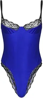 [HEYDHSDC] Mens Lingerie Sissy Bodycon Bodysuit Spaghetti Strap Sleeveless Unlined Wireless Lace Trimming Bra Leotard Underwear