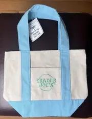 Trader Joe’s Mini Canvas Tote Bag PASTEL BLUE Reusable Limited Edition Brand NEW