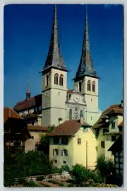 c1960s Lucerne Collegiate Church Hofkirche St. Leodegar Vintage Postcard