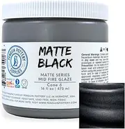 Penguin Pottery - Matte Series - Matte Black - Mid Fire Glaze, High Fire Glaze, Cone 5-6 for Mid Fire Clay, High Fire Clay - Ceramic Glaze Pottery (1 Pint | 16 oz | 473 ml)