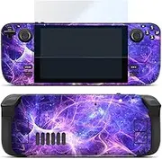 Skin Stickers Set for Steam Deck, Decal Cover for Steam Deck Handheld Gaming PC, Protective Full Sticker Cover Accessories, 1 pcs HD Glass Screen Protector for Steam Deck Included (Purple Lightning)