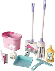 Qianly Children's Cleaning Toy Set with Broom and Mop for Role Play , Pink Bucket