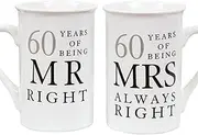 Widdle Gifts Ltd 60th Anniversary Set of 2 China Mugs 'Mr Right & Mrs Always Right' Diamond Anniversary