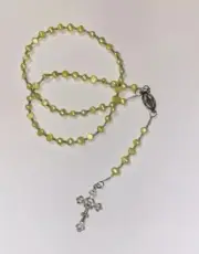 Yellow & Silver Rosary Beads Crucifix Jesus Cross Pendant Rosaries Handmade New