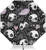 [RPLIFE] Compact Umbrella, Umbrellas for Rain Windproof, Automatic Open/close, Compact Size for Women Backpacks/Handbags, Cute Pandas Black