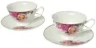 Set of 2 Rose Pattern Super White Vitrified Bone China Tea Cup Saucer Sets 200ml