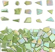 Iridescent Glass Mosaic Tiles for Crafts Bulk,200g Green Stained Glass Mosaic Supplies,Broken Glass Pieces for Garden Kit Crafts,DIY Glass Mosaic Art Decor