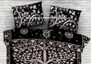 Tree of LIfe Print Bohemian Cushion Cover Indian Black Pillow Sham Cotton Throw