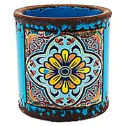 Blue Turkish/Urban Inspired Ceramic Flower Pot 7.3x7.5cmH Round Cylinder Look
