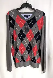 Tommy Hilfiger Men's Grey Multi Argyle Cotton Sweater (C887832749) Size L - NWT