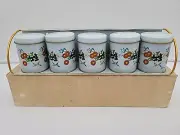 Vintage Meister 5 Tin Spice Canister Set with Rack Wild Flowers & Birds -Brazil