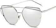 [HAOMAO] Alloy Frame Mirrored Cat Eye Sunglasses For Women Shield Vintage Uv400 Anti-Reflective Sun Glasses